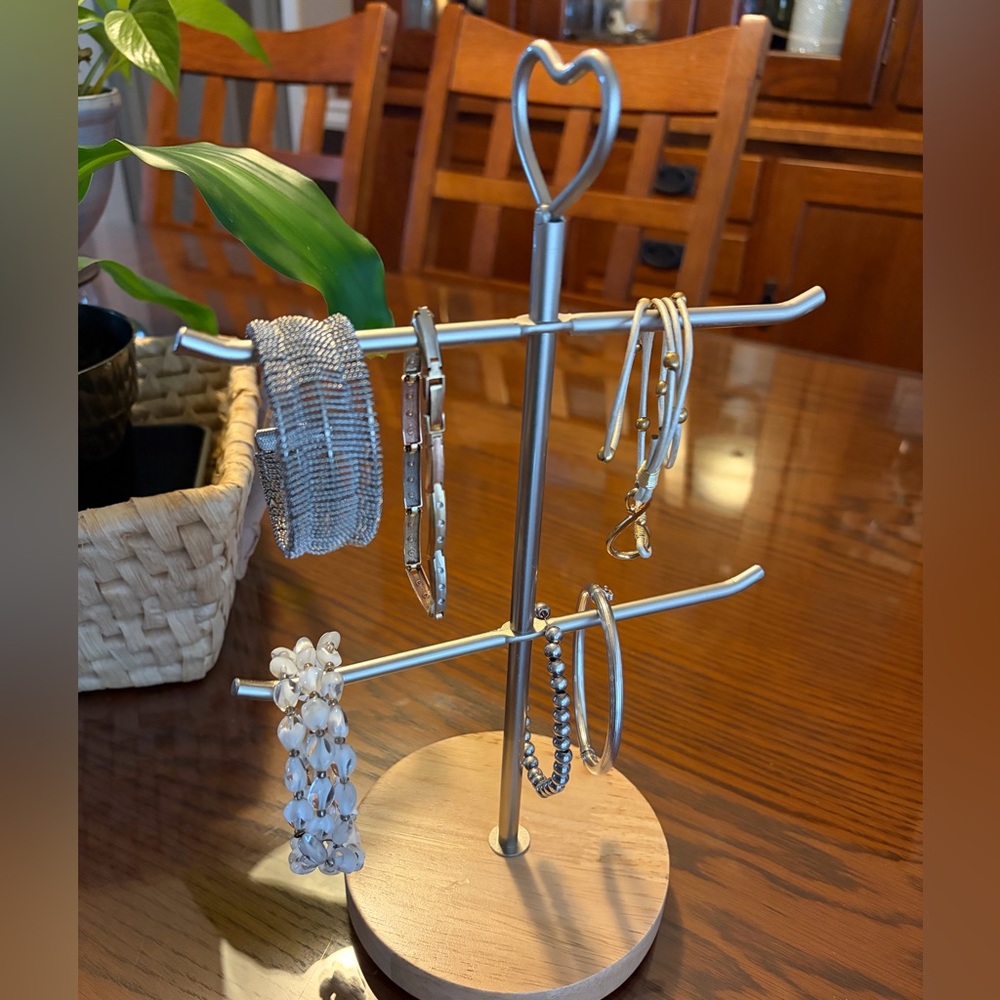 2 Tier Wooden Base Jewelry Storage Stand Necklace Holder Ring Organizer Display